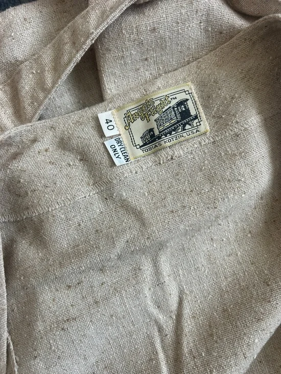 Vintage 70s Pantsuit High Waist Wide Leg Flared Cotton Textured Cream Neutral - Picture 11 of 12